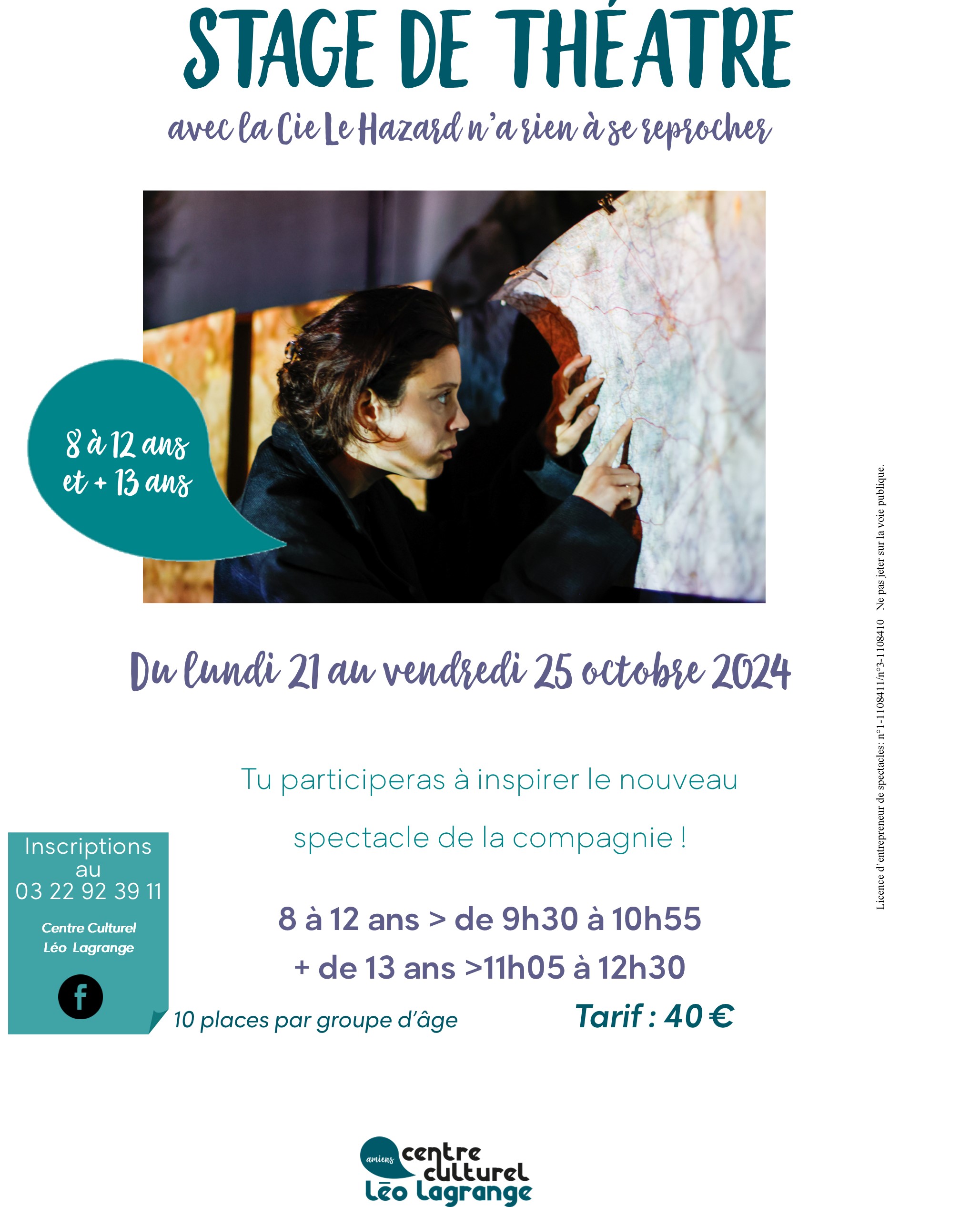 Affiche stage théâtre octobre 2024 avec la Cie du Hazard